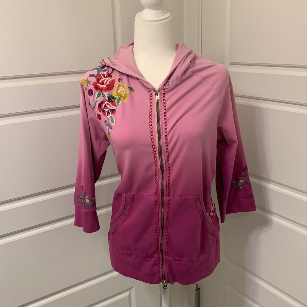 Beautifully embroidered, ombré hoodie.